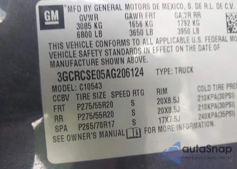 2010 Chevrolet Silverado 1500 Lt z USA, uszkodzony, nr VIN 3GCRCSE05AG206124